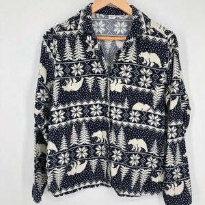 Old Navy Womens Pajama Top Size‎ Medium Fair Isle Flannel Bear Tree Winter